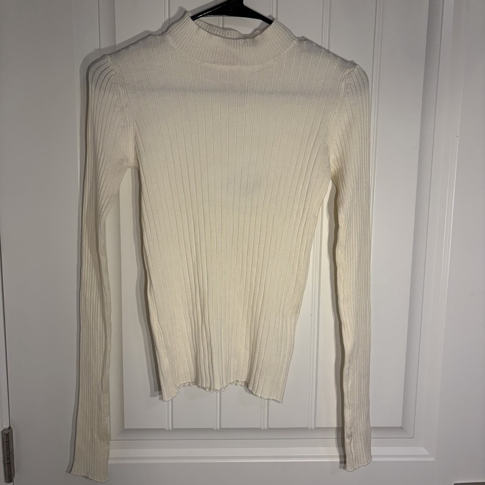 BuddyLove Ribbed Knit Sweater Women Large Cream Mock Neck Long Sleeve NWT